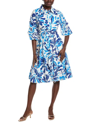 Gracia Pleated Puffed Sleeve A-line Shirtdress In Blue