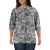 Gracia Plus Womens Printed Chiffon Button-down Top In Black
