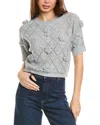 Gracia Pointelle Floral Applique Sweater In Grey