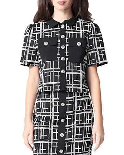 Gracia Printed Button Front Blouse In Black/ White