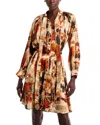 Gracia Satin Print Tie-neck Midi Dress In Neutral