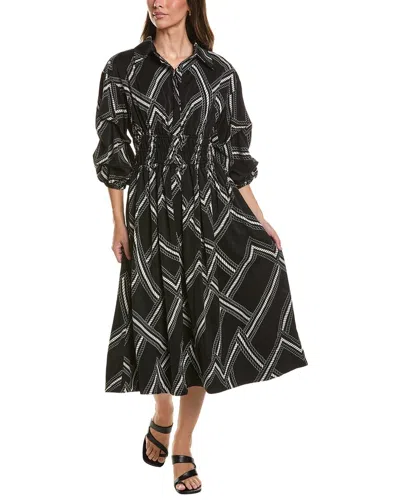 Gracia Printed Shirt Collar Dress In Black