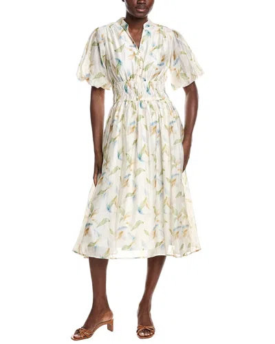 Gracia Puff Sleeve Elastic Waist Midi Dress In Neutral