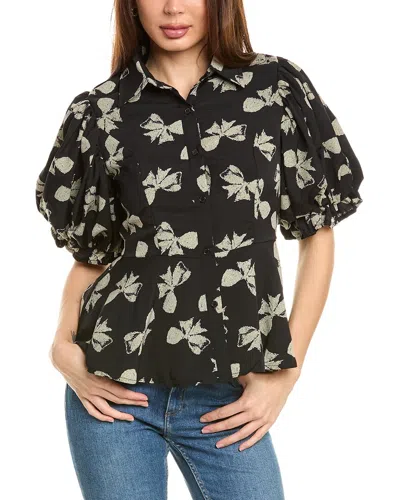Gracia Puff Sleeve Peplum Blouse In Black