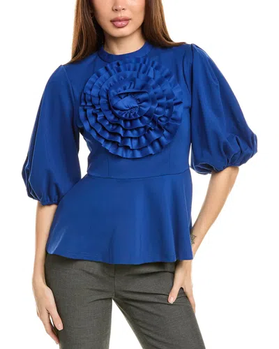 Gracia Puff Sleeve Peplum Top In Blue