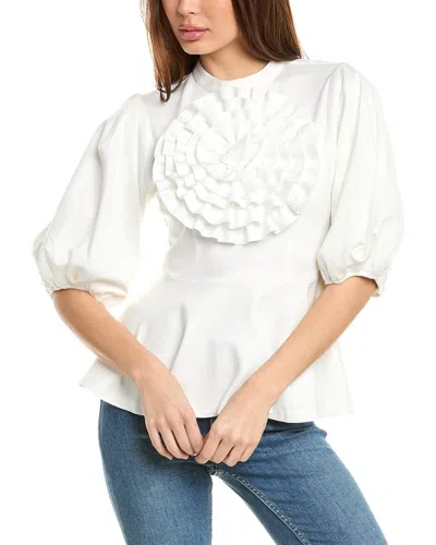 Gracia Puff Sleeve Peplum Top In White