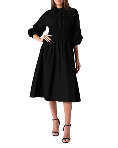 Gracia Puff Sleeve Shirt Waist Dress In Black