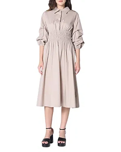 Gracia Puff Sleeve Shirt Waist Dress In Taupe