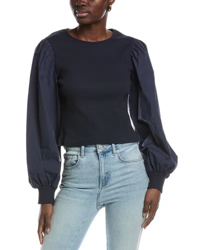 Gracia Puff Sleeve Top In Navy