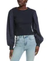 Gracia Puff Sleeve Top In Navy