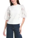Gracia Puffed Cut Work Lace Design Sleeve Top In Neutral