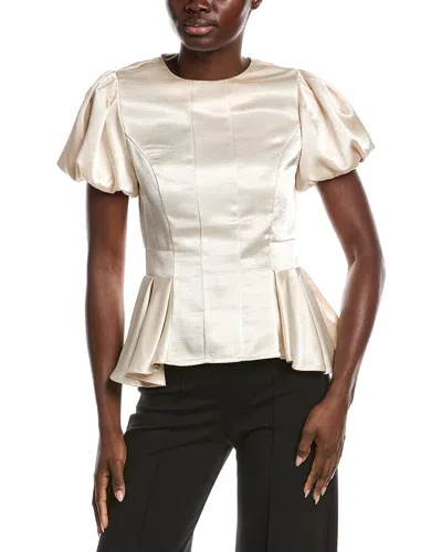 Gracia Puffed Sleeve Ruffle Bottom Top In Neutral