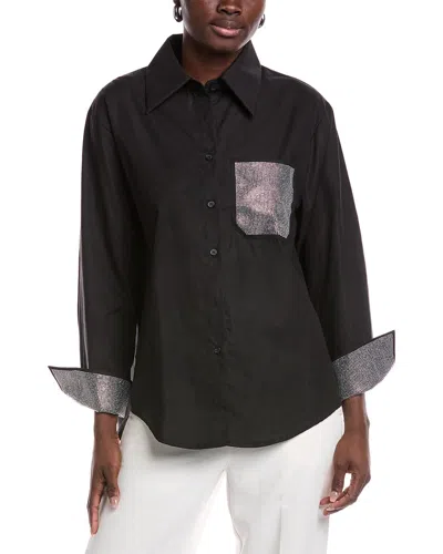 Gracia Rhinestone Pocket Shirt In Black