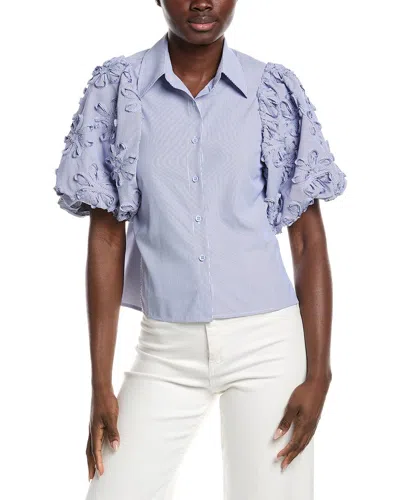 Gracia Ribbon Balloon Sleeve Blouse In Blue