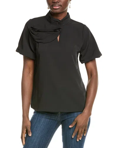 Gracia Rose Detail Puff Sleeve Top In Black