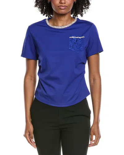 Gracia Round Neck Lace & Pocket T-shirt In Blue