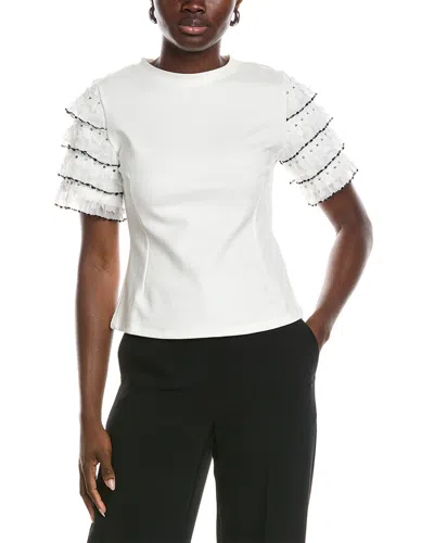 Gracia Round Neckline Tiered Short Sleeve Top In White