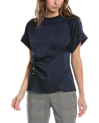 Gracia Ruched Front Button Blouse In Blue