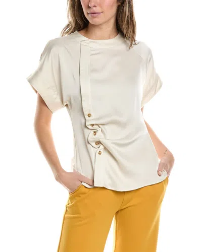 Gracia Ruched Front Button Blouse In White