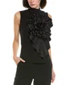 Gracia Ruffle Flower Detail Tank In Black