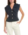 Gracia Ruffle Front Button Down Sleeveless Jacket In Navy