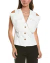 Gracia Ruffle Front Button Down Sleeveless Jacket In White