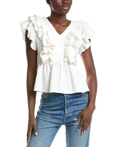 Gracia Ruffle Sleeve Peplum Top In White