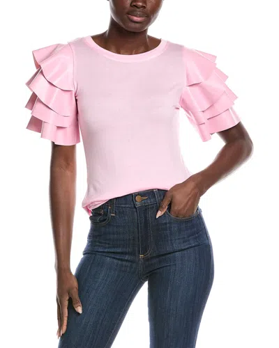 Gracia Ruffles Tiered Short Sleeve Top In Pink