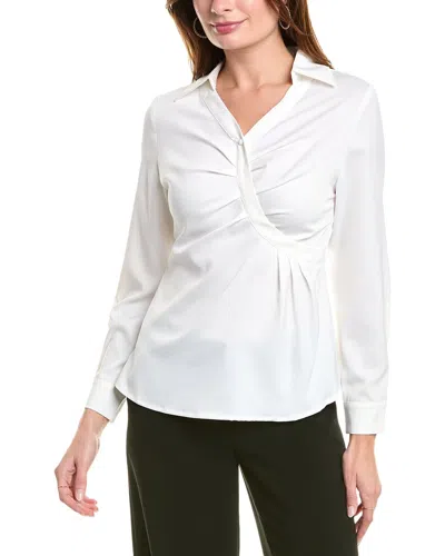 Gracia Satin Collar V-neck Side Swept Top In White