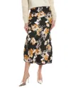 Gracia Floral Print Satin Fishtail Midi Skirt In Black