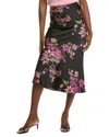 Gracia Satin Fishtail Midi Skirt In Black