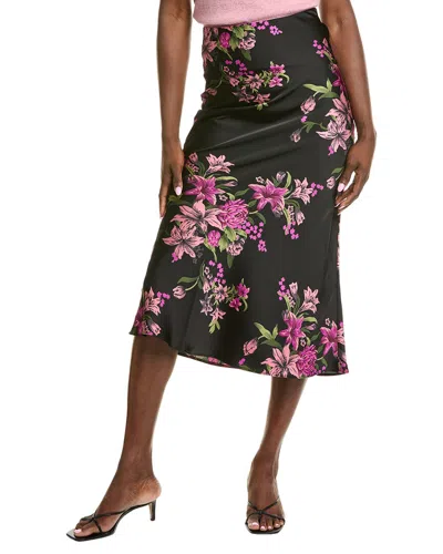 Gracia Floral Print Satin Fishtail Midi Skirt In Black