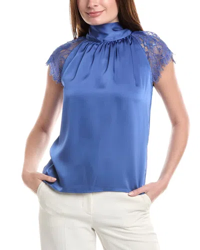 Gracia Satin Mock Neck Tie-back Top In Blue