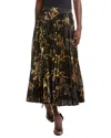 Gracia Satin Pleated Midi Skirt In Black