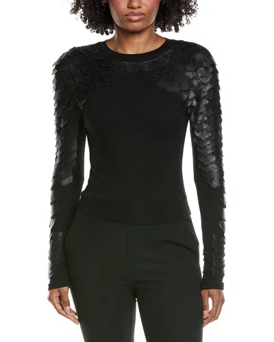 Gracia Scale Patched Long Sleeve Top In Black