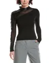 Gracia Scale Sleeve Mock Neck Top In Black