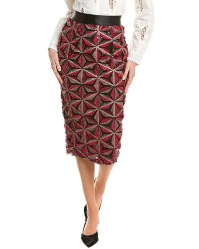 Gracia Sequin Beaded Pinwheel Midi Skirt In White