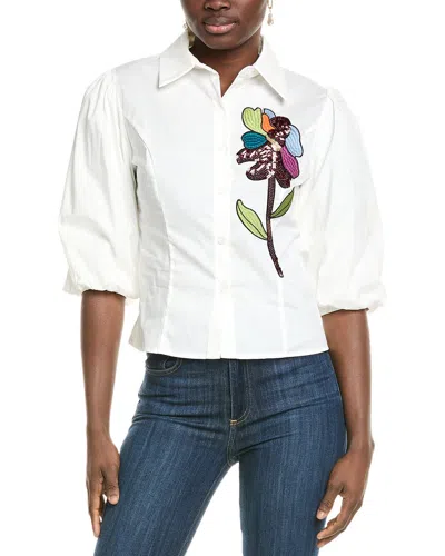 Gracia Sequin Embroidery Flower Shirt In White