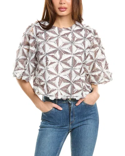Gracia Sequin Pinwheel Motif Top In White