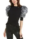 Gracia Sequin Puff Sleeve Top In Black