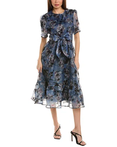 Gracia Sheer Floral Print A-line Dress In Blue