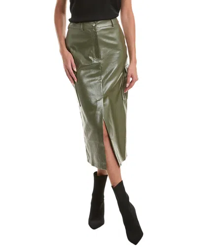 Gracia Shiny Denim Cargo Skirt In Green