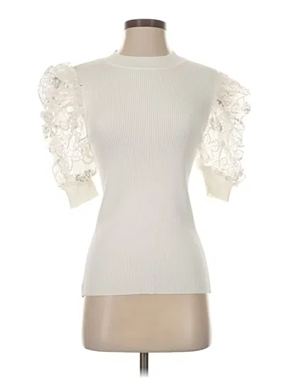Pre-owned Gracia Short Sleeve Top Ivory Mock Neckline Tops In White