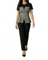 Gracia Short Sleeves Pull-on Top In Black/ Green In Multi