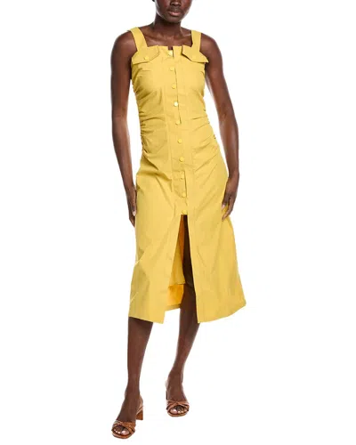 Gracia Side Gathered Front Slit Strap Midi Dress In Yellow