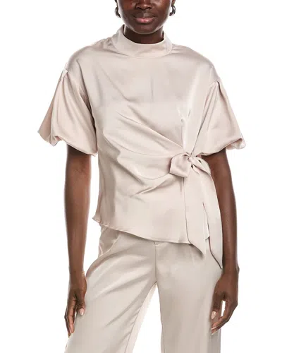 Gracia Side Tie Satin Top In Neutral