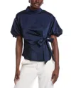 Gracia Side Tie Satin Top In Blue