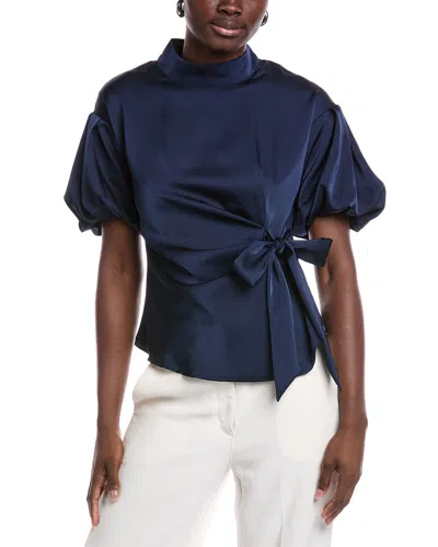 Gracia Side Tie Satin Top In Blue