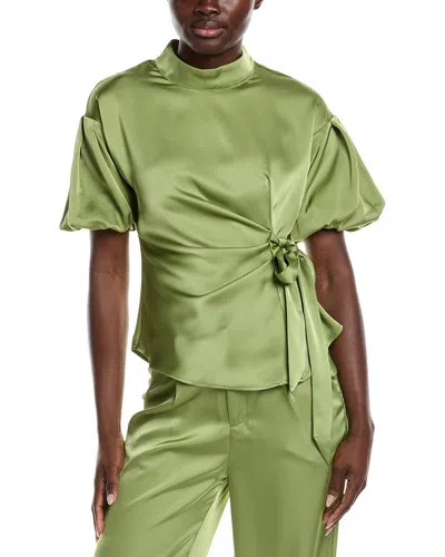 Gracia Side Tie Satin Top In Green