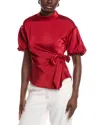 Gracia Side Tie Satin Top In Red